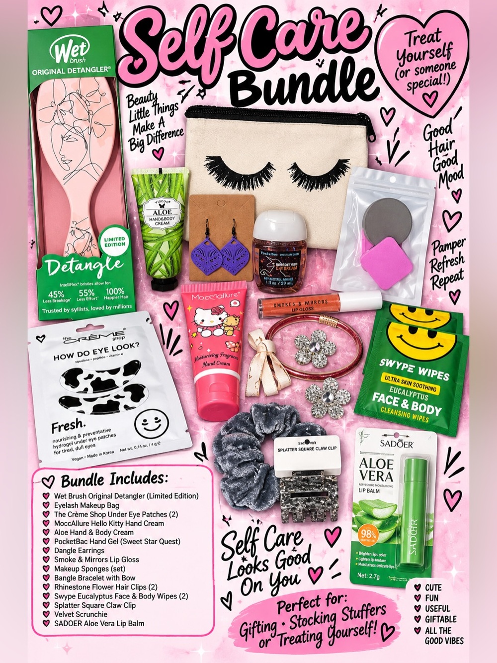 Self Care Bundle with Pink Detangler & Aloe Products
